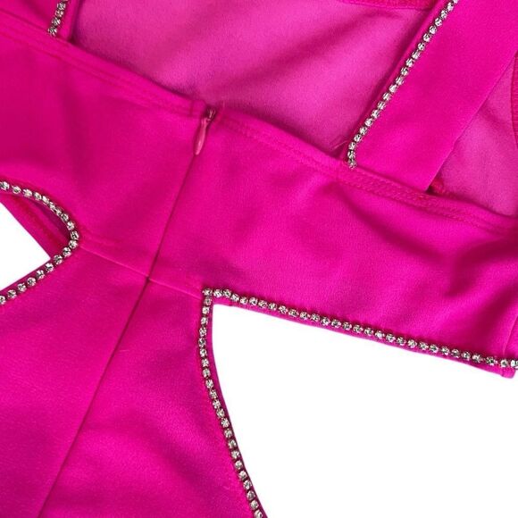 SHEIN BAE Cut Out Rhinestone Trim Split Hem Bodycon Dress Size 2 - Picture 7 of 13